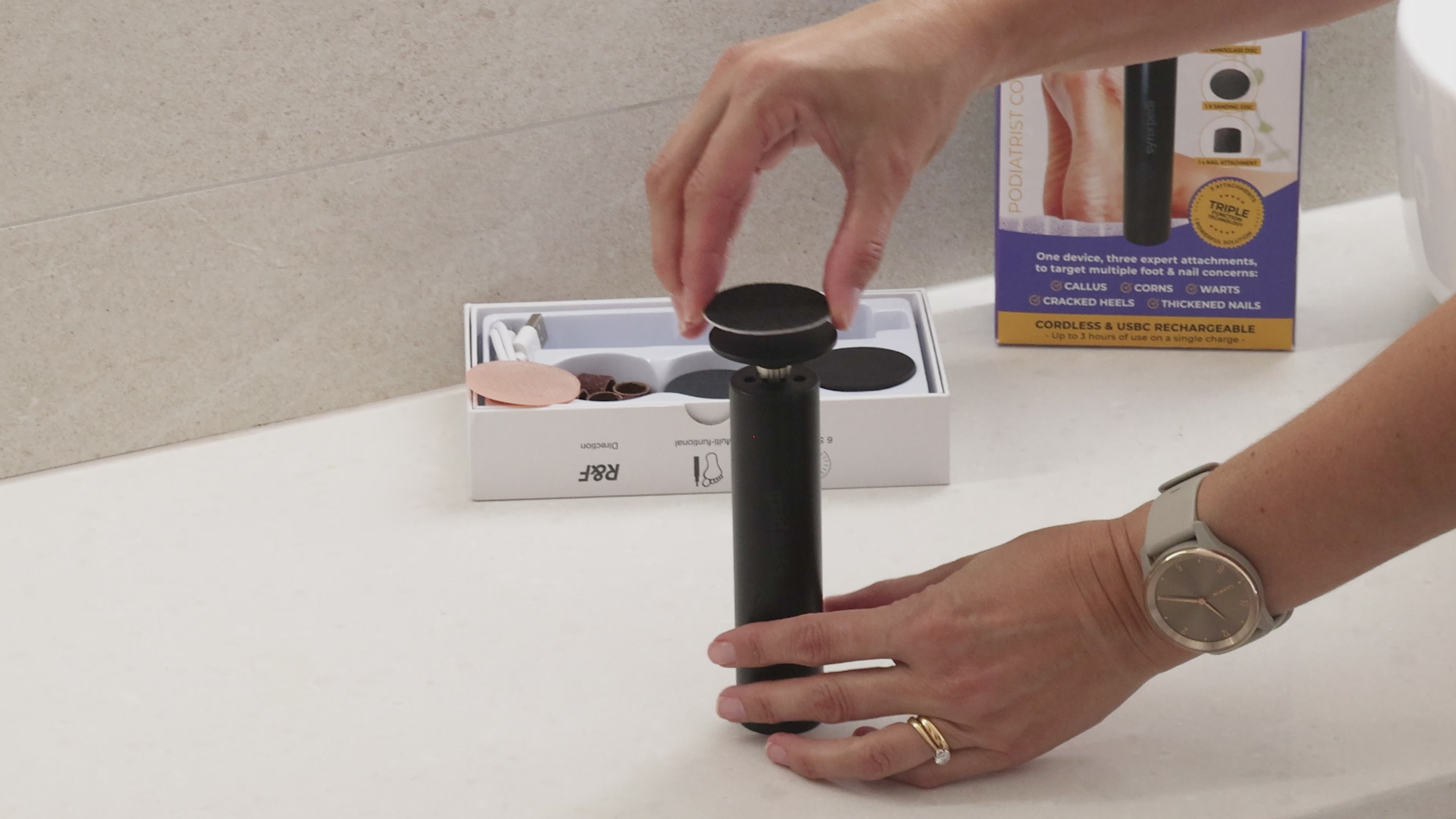 Load video: 3-in-1 Electric Foot Polisher - Callus, Hard, Cracked Skin Remover &amp; Nail Buffer